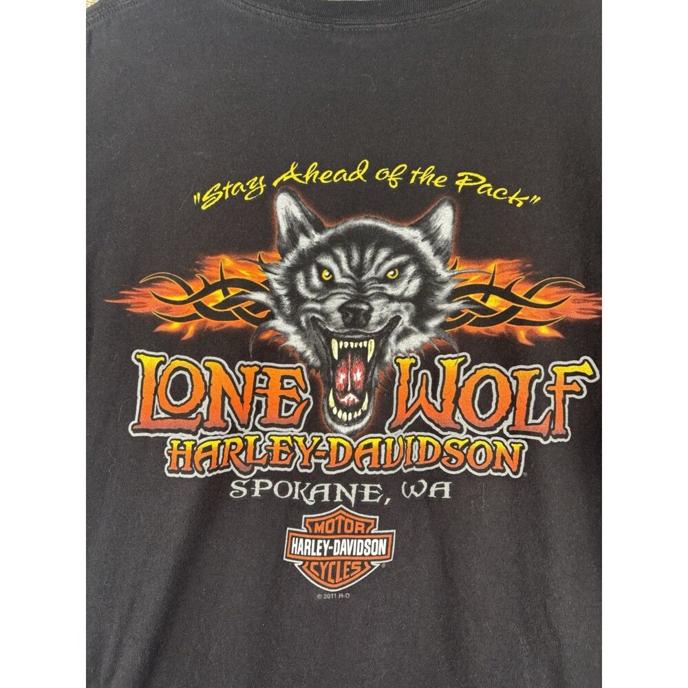 Harley-Davidson T-Shirt Mens XL Black Wild Lone Wolf Spokane WA Flame